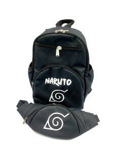 Шкільний комплект рюкзак і бананка з вишивкою Naruto Черный комплект фото